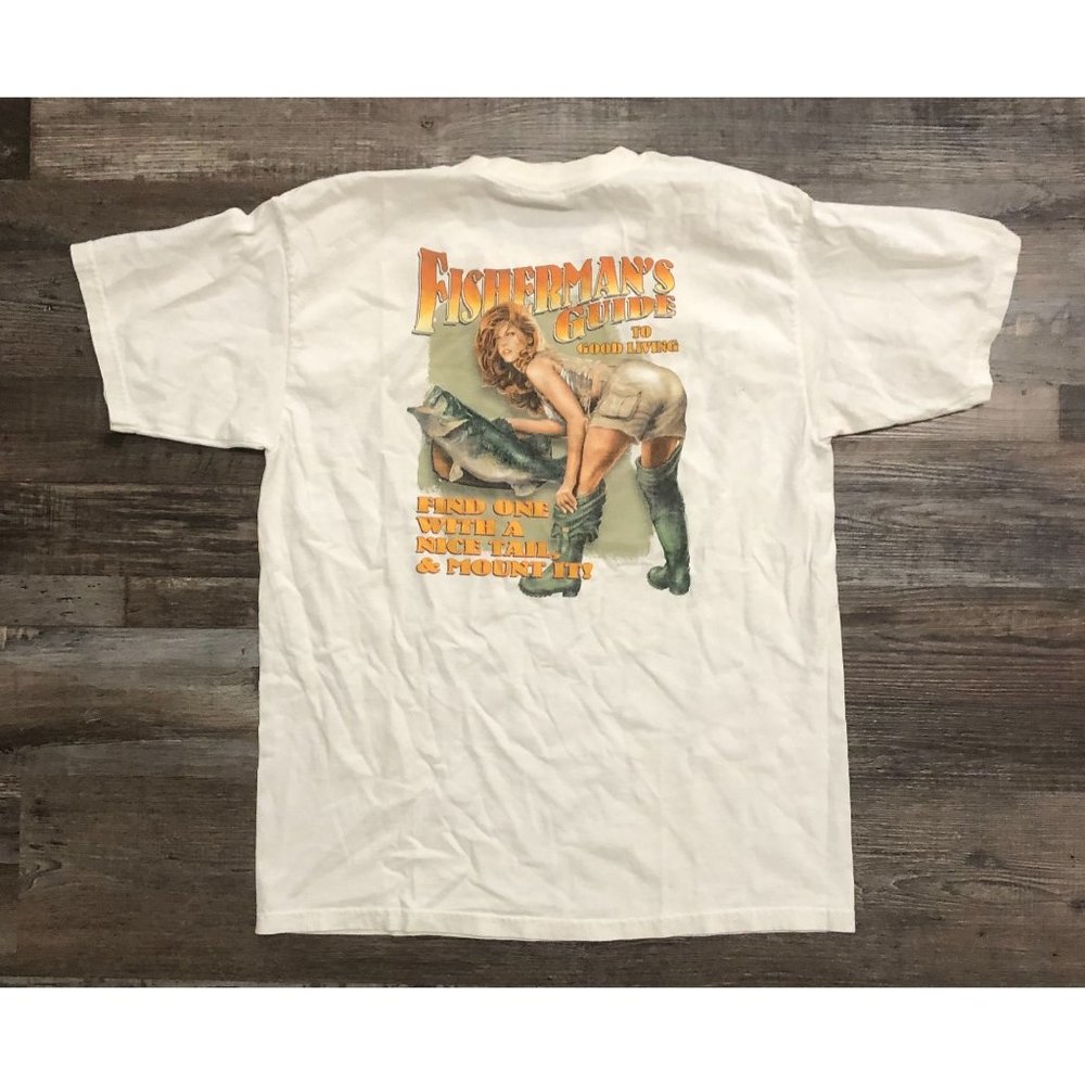 Vtg Buck Wear Outdoors Fishermans Guide Mens Large Funny T Shirt